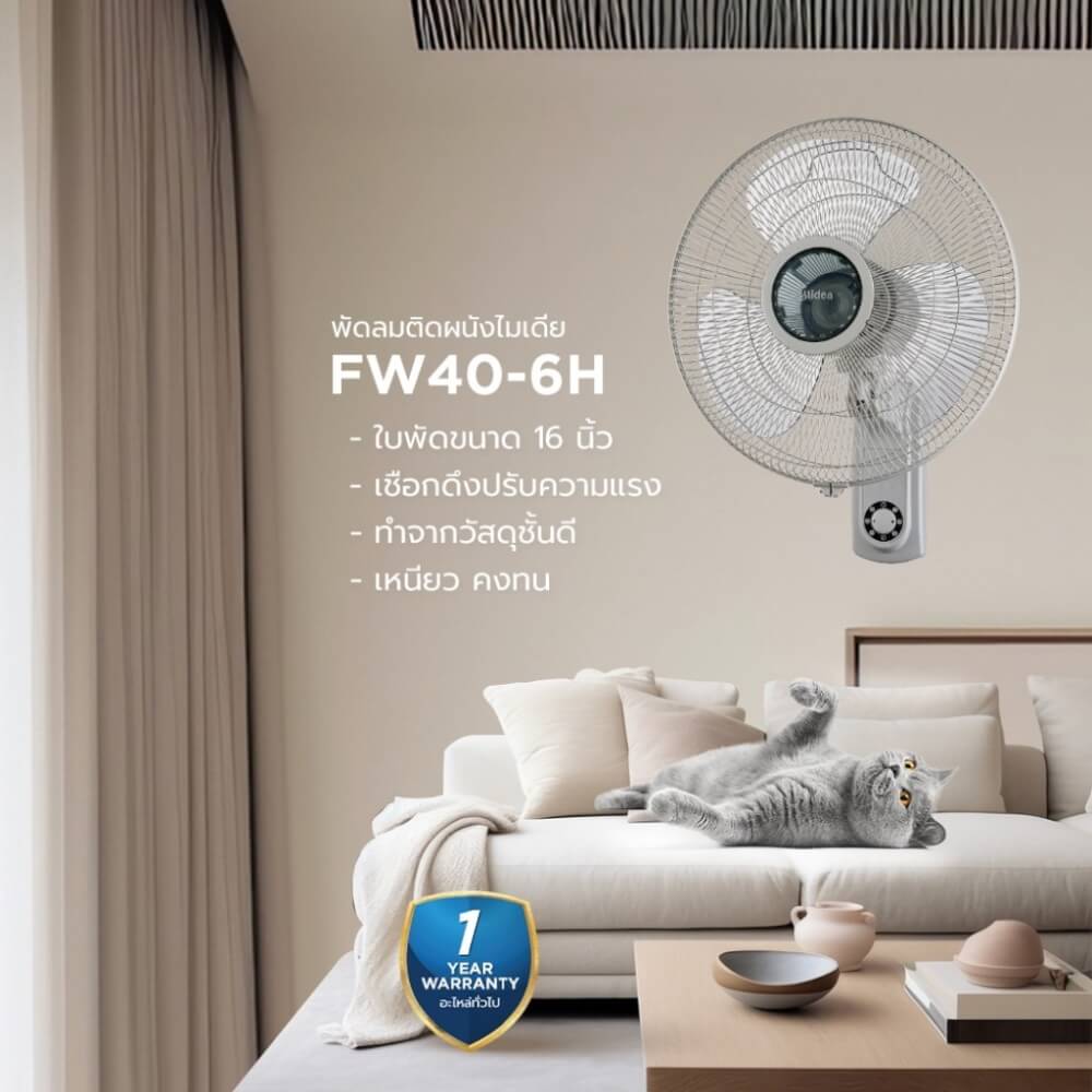 พัดลมติดผนัง 16 นิ้ว Midea FW40-6H สีขาว